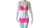 Pink Women's Swimsuit With Crystal Flowers